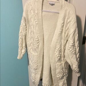 Flat White Long by anthropology Cream Cable Knit Cardigan